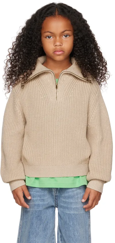 Longlivethequeen Kids Beige Half-zip Sweater In 612 Offwhite