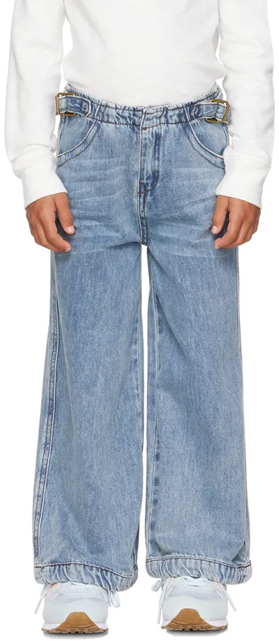 Longlivethequeen Kids Blue Wide-leg Jeans In 615 Blue Denim