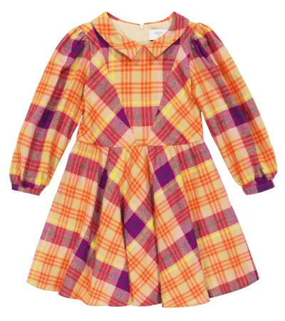 Paade Mode Kids' Checked Cotton Dress In Aspen Orange