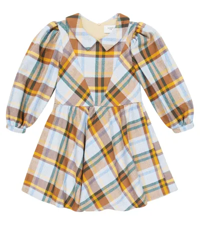 Paade Mode Kids' Checked Cotton Dress In Everest Blue