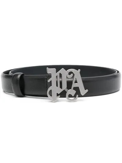 Palm Angels Monogram Caviar Logo-buckle Belt In Black