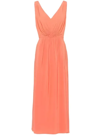 Miu Miu Gathered-bodice Silk Dress In Orange