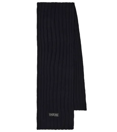 Patou Ribbed-knit Wool And Cashmere Scarf In Navy