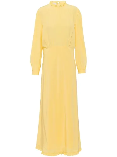 Miu Miu Gathered-detail Long-sleeve Dress In Gelb