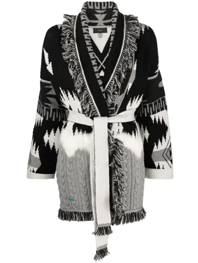 Alanui Frozen Montain Icon Black And White Cardigan In Grey