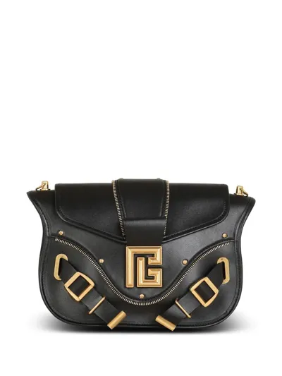 Balmain Blaze Leather Satchel Bag In Black