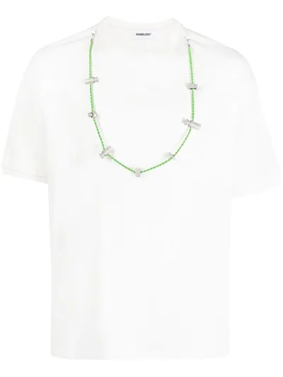 Ambush Stoppers Drawstring-embellished Cotton-jersey T-shirt In White