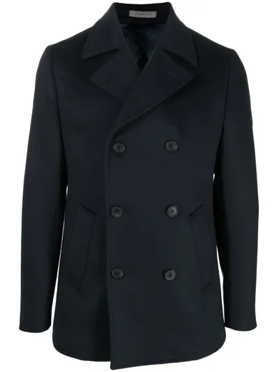 Corneliani Double-breasted Virgin-wool Coat In Blue