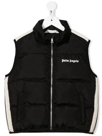 Palm Angels Kids' Logo-print Padded Gilet In Black