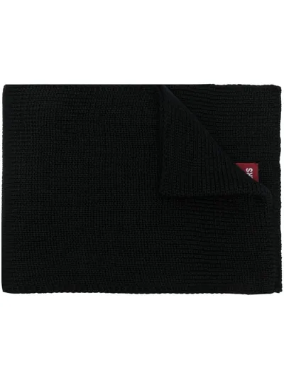 Parajumpers Logo-patch Knitted Scarf In Black