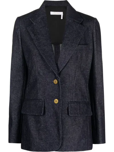 Chloé Single-breasted Recycled Cotton-blend Jacket In Iconic Navy