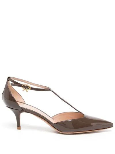 Gianvito Rossi Ribbon T-bar Pumps In Brown