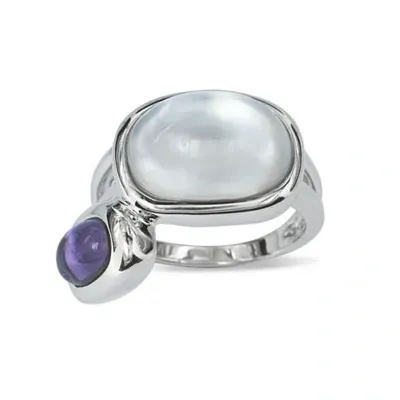 Pre-owned Simona Sterlingsilber Dublette Mop Und Amethyst Ring, Grösse 9