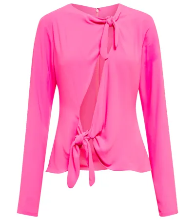 Attico Zelda Knotted Cutout Blouse In Neon Fuchsia Pink