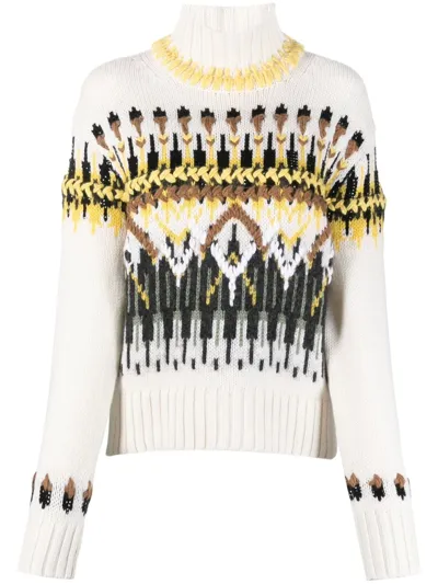 Ermanno Scervino Intarsia Knit Roll-neck Jumper In White