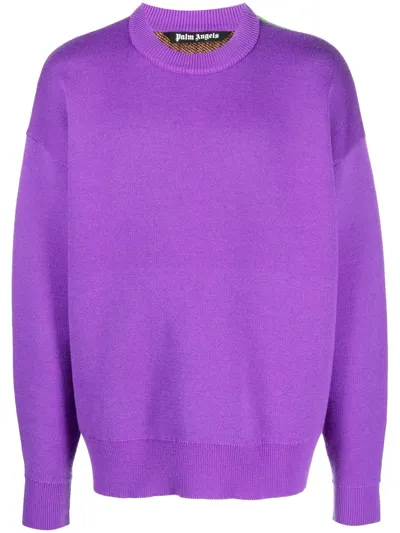 Palm Angels Palm Tree Intarsia Knit Crewneck Jumper In Purple