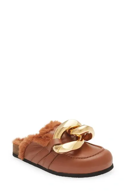 Jw Anderson Chunky Chain Calfskin Slide Mules In Brown