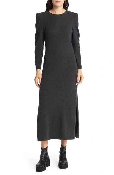 Frame Shirred Long Sleeve Recycled Cashmere Sweater Dress In Charcoal Heather