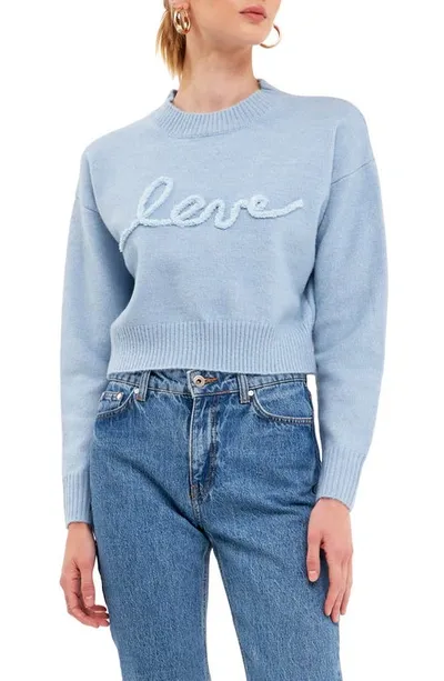 Endless Rose Love Chenille Sweater In Powder Blue