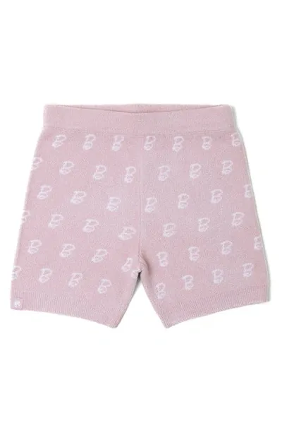 Barefoot Dreams Kids' Girl's Barbie Cozychic Monogram Biker Shorts In Dusty Rose White