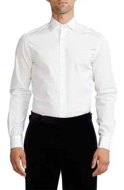 Ralph Lauren Purple Label Cotton Poplin Button-up Shirt In White