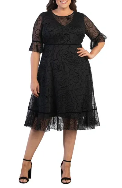 Kiyonna Francesca Mesh Cocktail Dress In Midnight Rose Garden