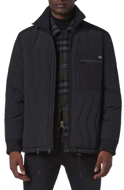 Andrew Marc Floyd Nylon Zig Zag Quilted Full Zip Bomber Jacket In Black