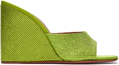 Amina Muaddi Lupita Crystal-embellished Satin Wedge Sandals In Green