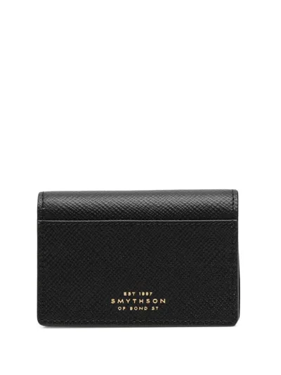 Smythson Leather Foldover Wallet In Black