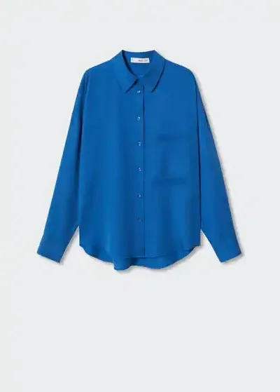 Mango 100% Lyocell Shirt Blue