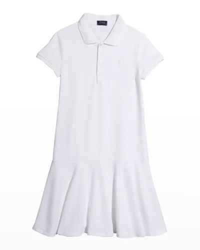 Ralph Lauren Kids' Girl's Short-sleeve Knit Drop-waist Polo Dress In White