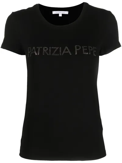 Patrizia Pepe Rhinestone-logo T-shirt In Black