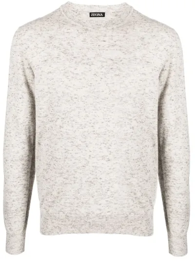 Zegna Speckled-knit Crew-neck Jumper In Nude