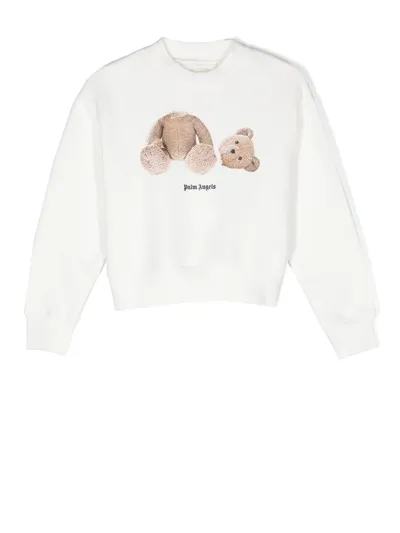 Palm Angels Kids' Teddy Bear-print Cotton Sweatshirt In White