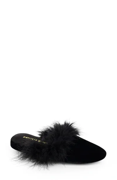 Patricia Green Party Feather Velvet Slipper In Black