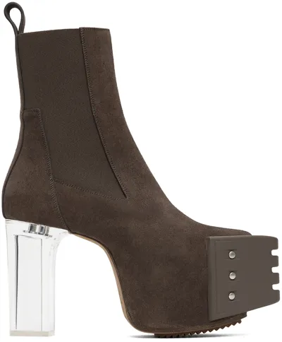 Rick Owens Brown Grilled Platform Boots