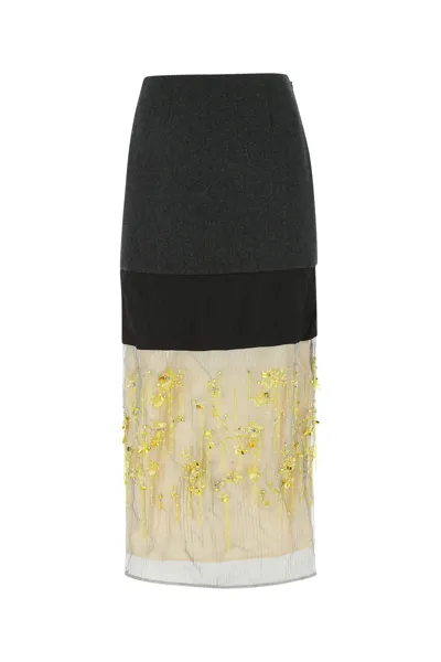 Prada Floral-embroidered Midi Skirt In Multicolor