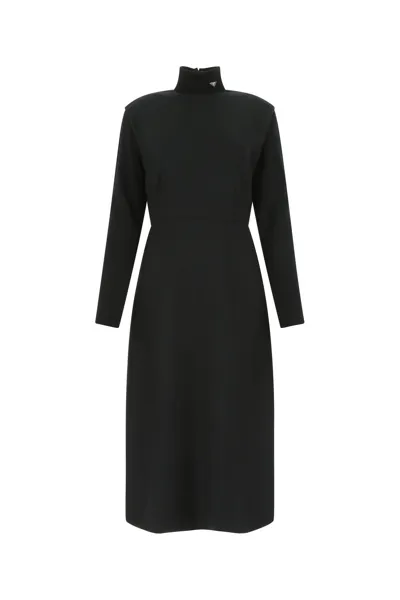 Prada Long Black Wool High-neck Dress