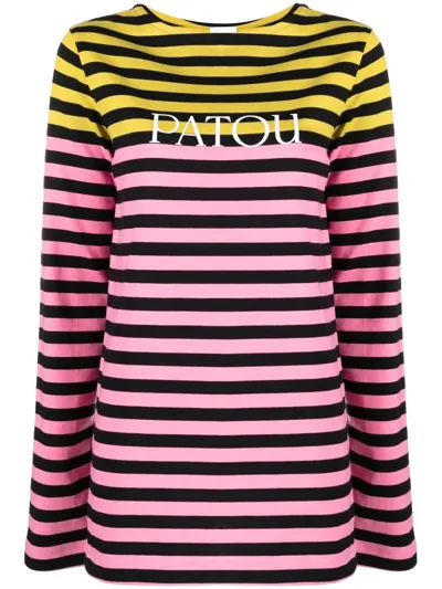 Patou Logo Striped Cotton Long-sleeved Top In Multicolor