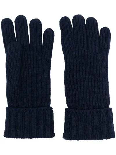 Woolrich Cashmere Ribbed Gloves In Blau