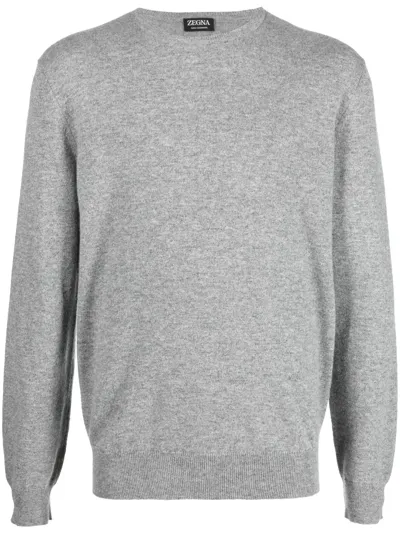 Zegna Foliage Melange Oasi Cashmere Crewneck Sweater In Grey