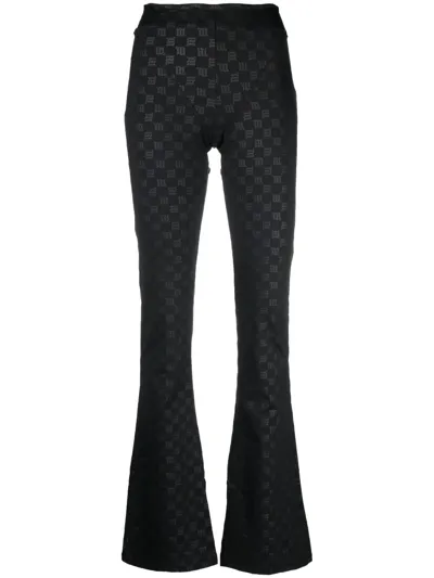 Misbhv All Over Monogram Slit Hem Flared Trousers In Black