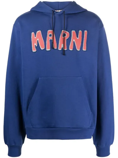 Marni Cutout Logo Cotton Jersey Hoodie In Black