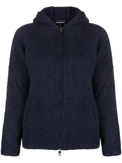 Emporio Armani Hooded Knit Cardigan In Blau