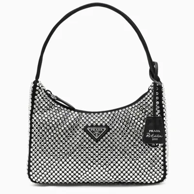 Prada Black Re-edition Handbag With Crystals In Metal