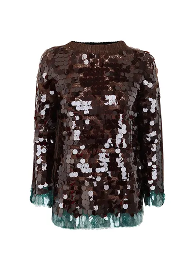 Aviu Sequined Round Neck Pullover In Coffee