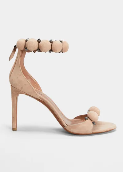 Alaïa Bombe Stud Suede Ankle-wrap High-heel Sandals In Beige