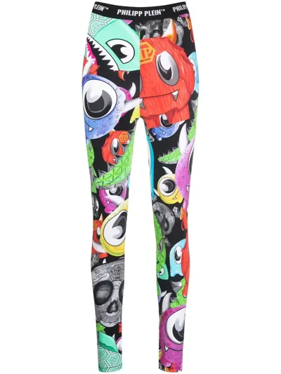 Philipp Plein Monsters-print Logo-wasitband Leggings In Red