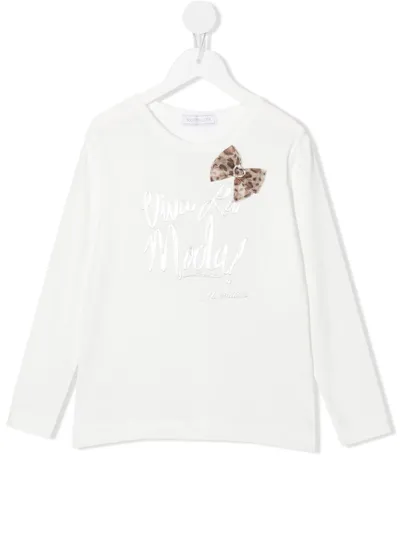 Monnalisa Logo-print Bow T-shirt In Weiss