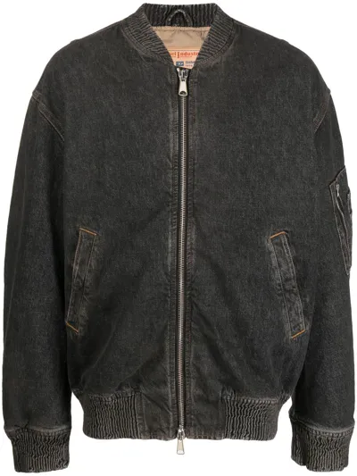 Diesel Denim Bomber Jacket In Nero